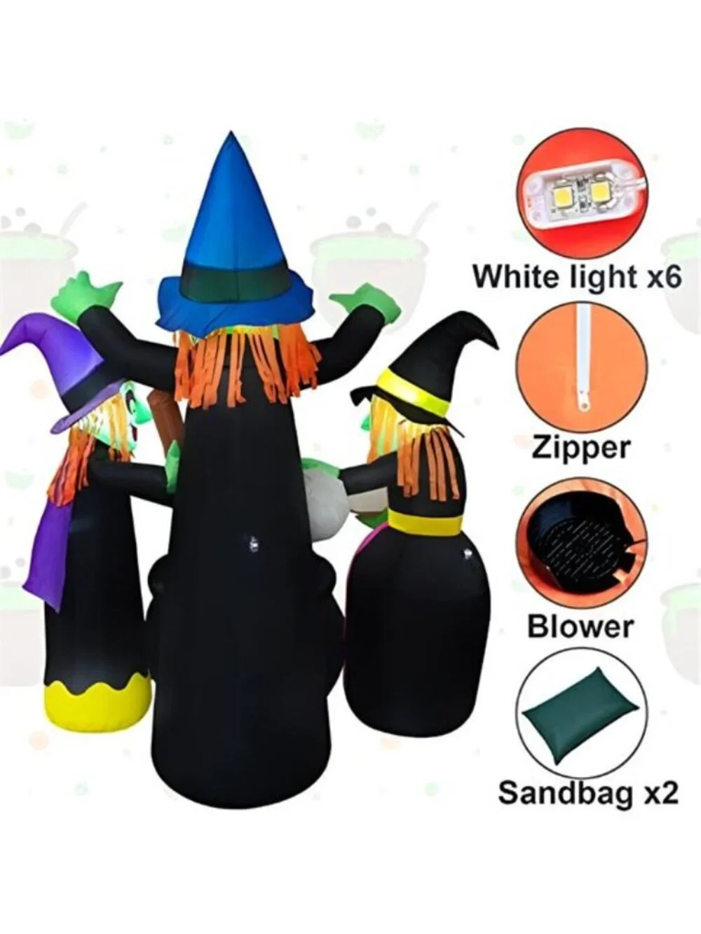 Halloween Inflatables Outdoor Decorations,6 Feet 3 Witches, LED Lights, Blow up